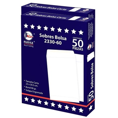 CIENTO DE SOBRES BOND BLANCO TAMAÑA CARTA NASSA