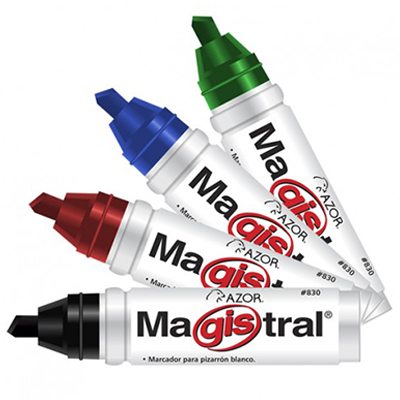 CAJA CON 4 MARCADORES P/PIZARRON BCO BARRIL D/ALUMINIO 830-4 MAGISTRAL