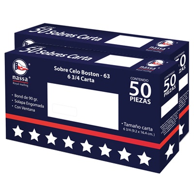 CIENTO DE SOBRES CELO-BOSTON TAMAÑA CARTA CON VENTANA NASSA