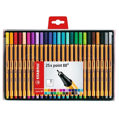 ESTUCHE CON 25 PLUMINES ROTULADORES POINT 88 DE COLORES SURTIDOS STABILO