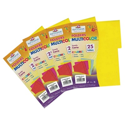 CIENTO DE FOLDERS MULTICOLOR TAMAÑO CARTA COLOR AMARILLO NEON EUROCOLOR