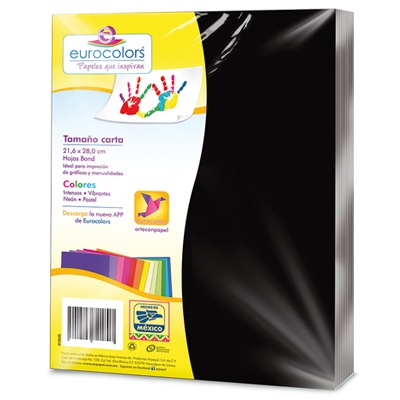 PAQUETE DE PAPEL TAMAÑO CARTA COLOR NEGRO CON 100 HOJAS EUROCOLOR