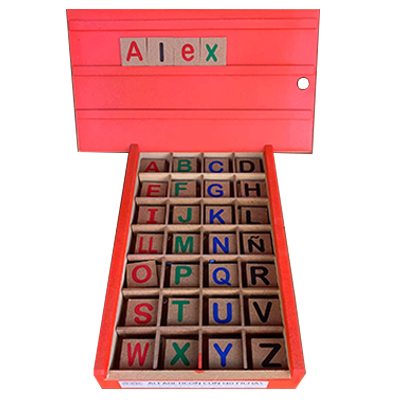 CAJA DE ALFABETICON CHICO DE MADERA CON 140 FICHAS ALEX