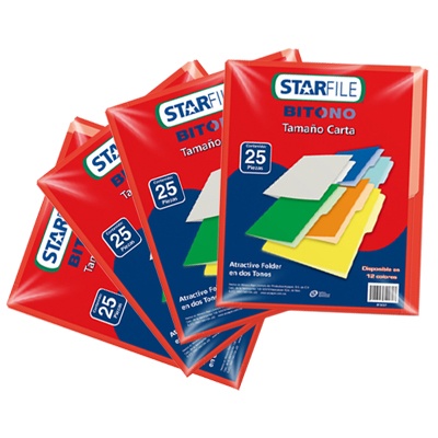 CIENTO DE FOLDERS TAMAÑO CARTA COLOR ROJO STARFILE BITONO