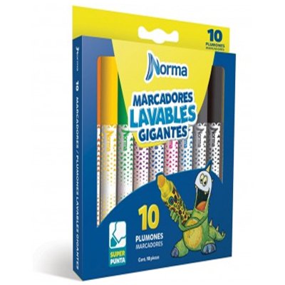 MARCADORES LAVABLES DOBLE PUNTA CON 10 PIEZAS NORMA