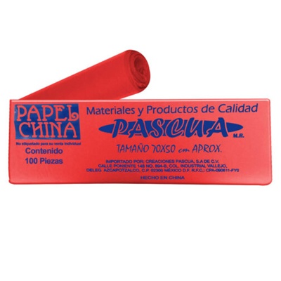 CIENTO DE PAPEL CHINA COLOR ROJO DE 50 X 70 CMS. PASCUA