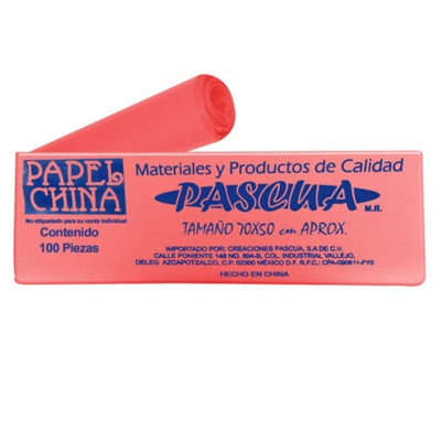 CIENTO DE PAPEL CHINA COLOR CORAL DE 50 X 70 CMS PASCUA