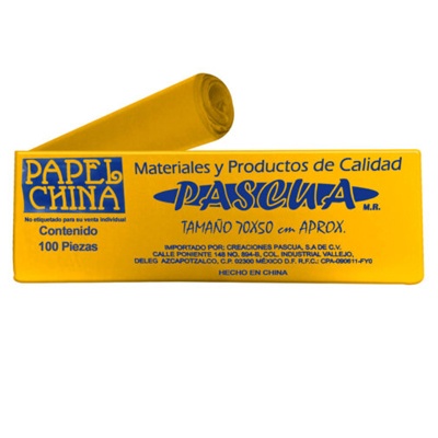 CIENTO DE PAPEL CHINA COLOR AMARILLO MANGO DE 50 X 70 CMS PASCUA