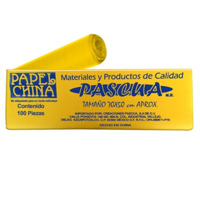 CIENTO DE PAPEL CHINA COLOR AMARILLO CANARIO DE 50 X 70 CMS PASCUA
