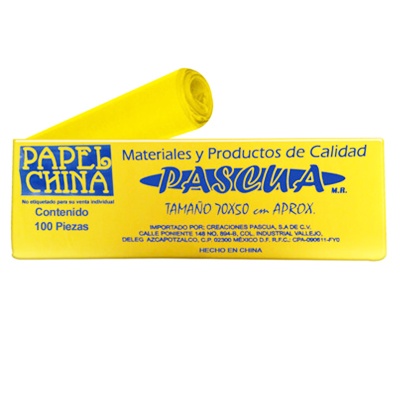 CIENTO DE PAPEL CHINA COLOR AMARILLO CLARO DE 50 X 70 CMS PASCUA