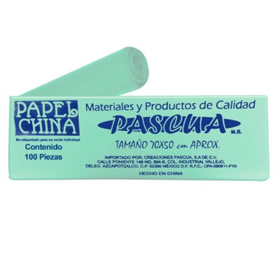 CIENTO DE PAPEL CHINA COLOR VERDE MENTA DE 50 X 70 CMS PASCUA