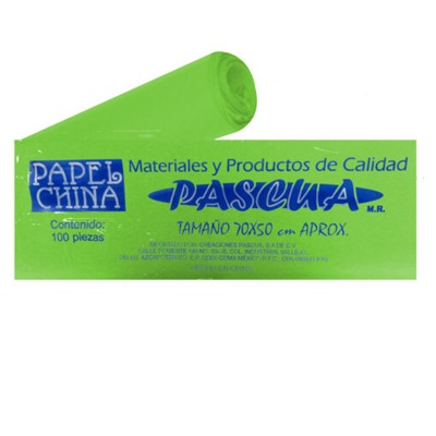 CIENTO DE PAPEL CHINA COLOR VERDE MANZANA DE 50 X 70 CMS PASCUA
