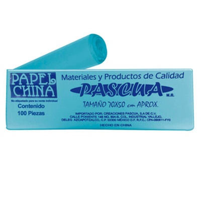 CIENTO PAPEL CHINA COLOR AZUL CIELO DE 50 X 70 CMS PASCUA