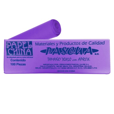CIENTO DE PAPEL CHINA COLOR MORADO DE 50 X 70 CMS. PASCUA