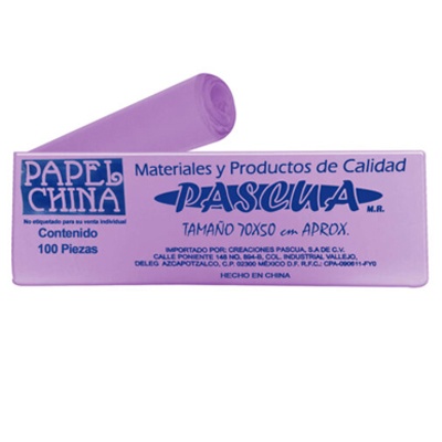 CIENTO DE PAPEL CHINA COLOR LILA DE 50 X 70 CMS. PASCUA