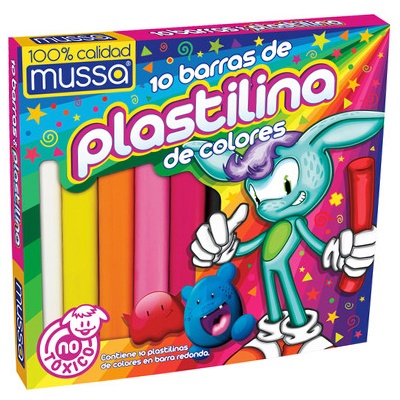 CAJA DE PLASTILINA ESCOLAR CON 10 BARRITAS DE DIFERENTES COLORES MUSSA
