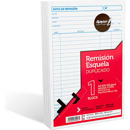 BLOCK DE REMISION 1/4 DUPLICADO CON 22 JUEGOS MC. RAYTER