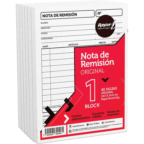 BLOCK DE REMISION 1/4 ORIGINAL CON 45 HOJAS MC. RAYTER