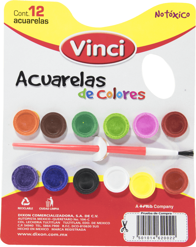 ACUARELA ESCOLAR CON 12 COLORES PALETA DE CARTON MC. VINCI